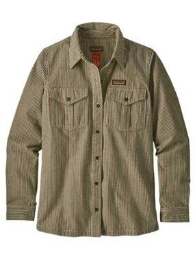 Patagonia Womens Hickory Stripe Sediment Farrier's Shirt Organic Cotton Hemp XS